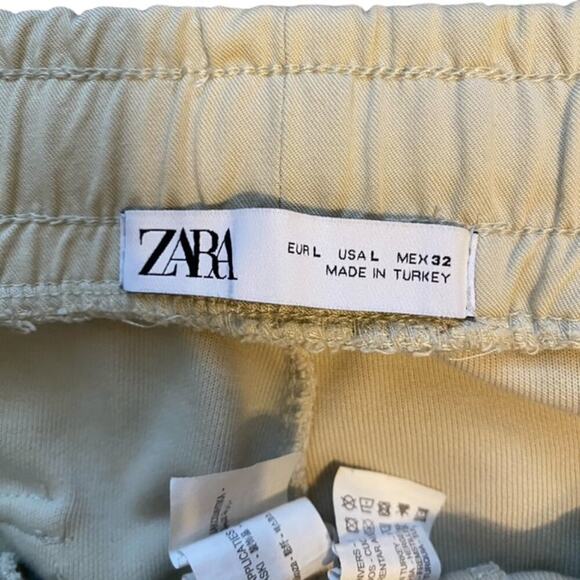Zara Light Khaki Casual Cropped Drawstring Waist Pants - Medium - Picture 6 of 6